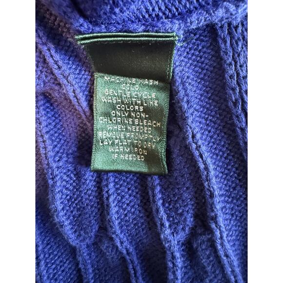 Lauren Ralph Lauren Cable Knit Sweater Size 1X Royal Blue Purple 100% Cotton - Picture 5 of 7